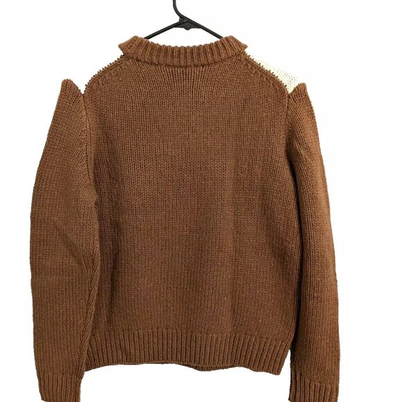 Coach penguin sweater womens  100% wool brown yellow fair isle intarsia ski - Picture 7 of 7